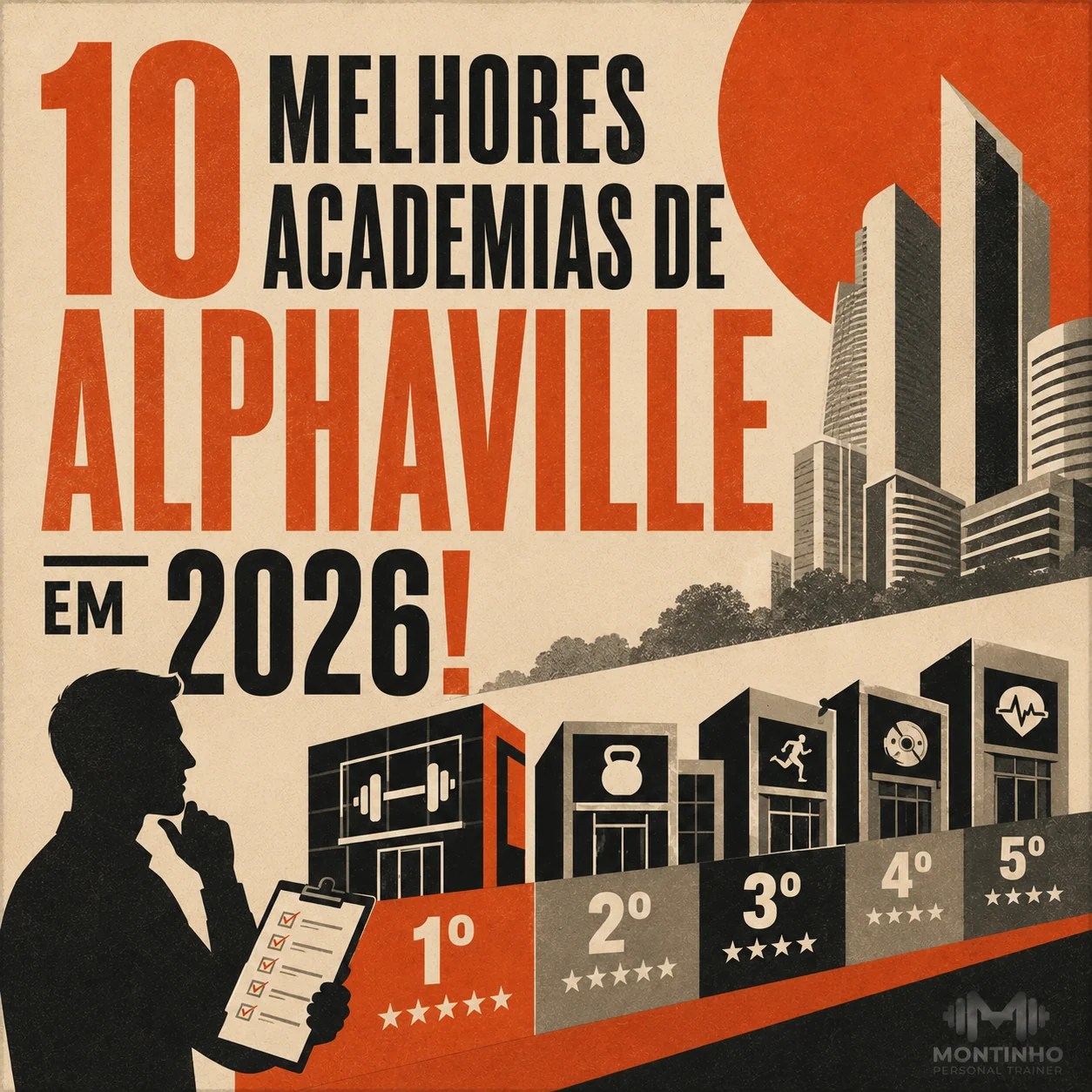 Arte de capa ilustrada do artigo 10 Melhores Academias de Alphaville em 2026 — Montinho Personal Trainer