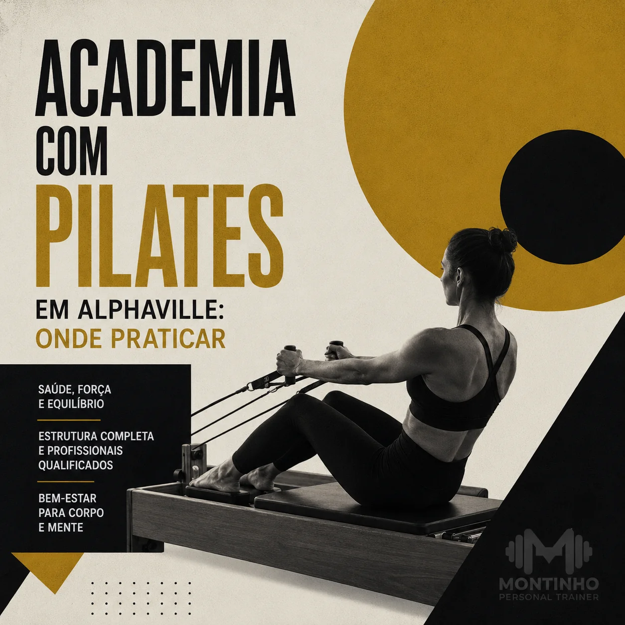 Arte de capa ilustrada do artigo Academia com Pilates em Alphaville — Montinho Personal Trainer