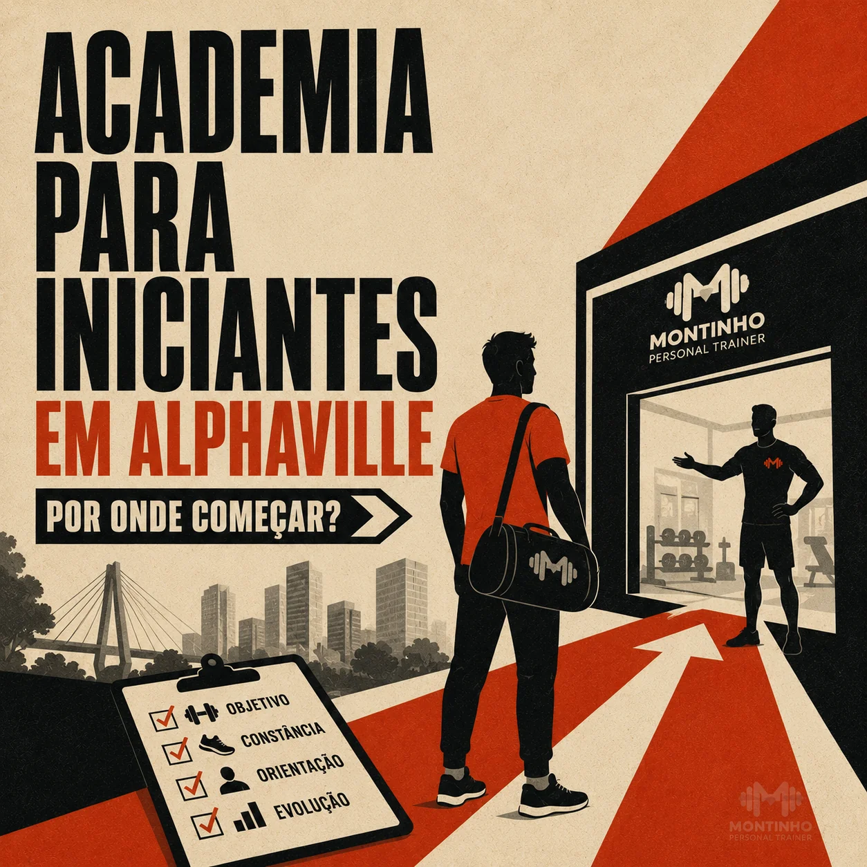 Arte de capa ilustrada do artigo Academia para Iniciantes em Alphaville — Montinho Personal Trainer