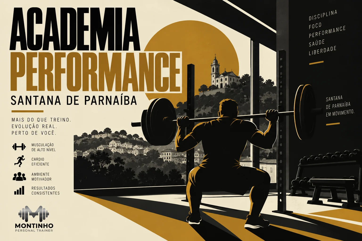 Arte de capa ilustrada da academia Performance em Santana de Parnaíba