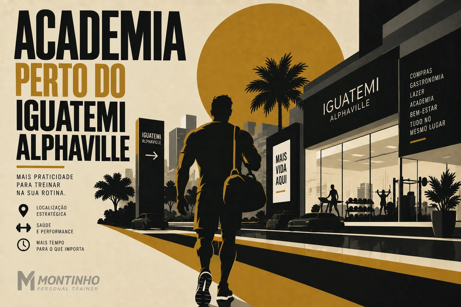 Arte de capa ilustrada sobre as academias mais baratas de Alphaville e Barueri e a comparação de mensalidades