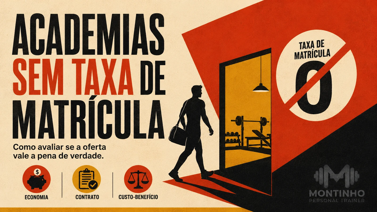 Arte de capa ilustrada sobre academias sem taxa de matrícula e como identificar as cobranças do contrato
