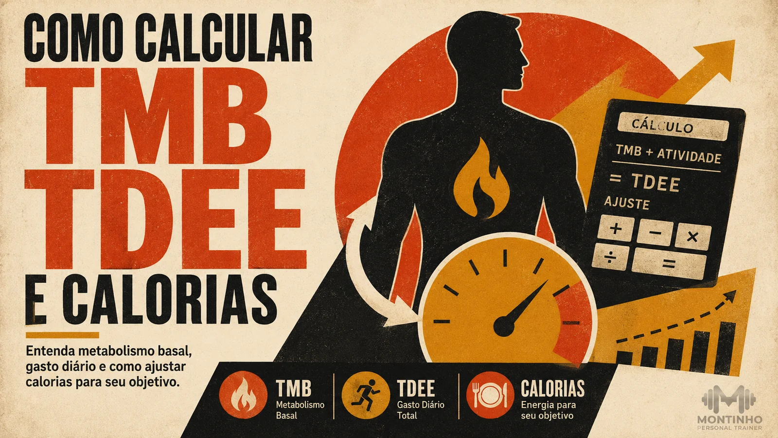 Arte de capa ilustrada sobre cálculo de TMB, TDEE e necessidade calórica diária