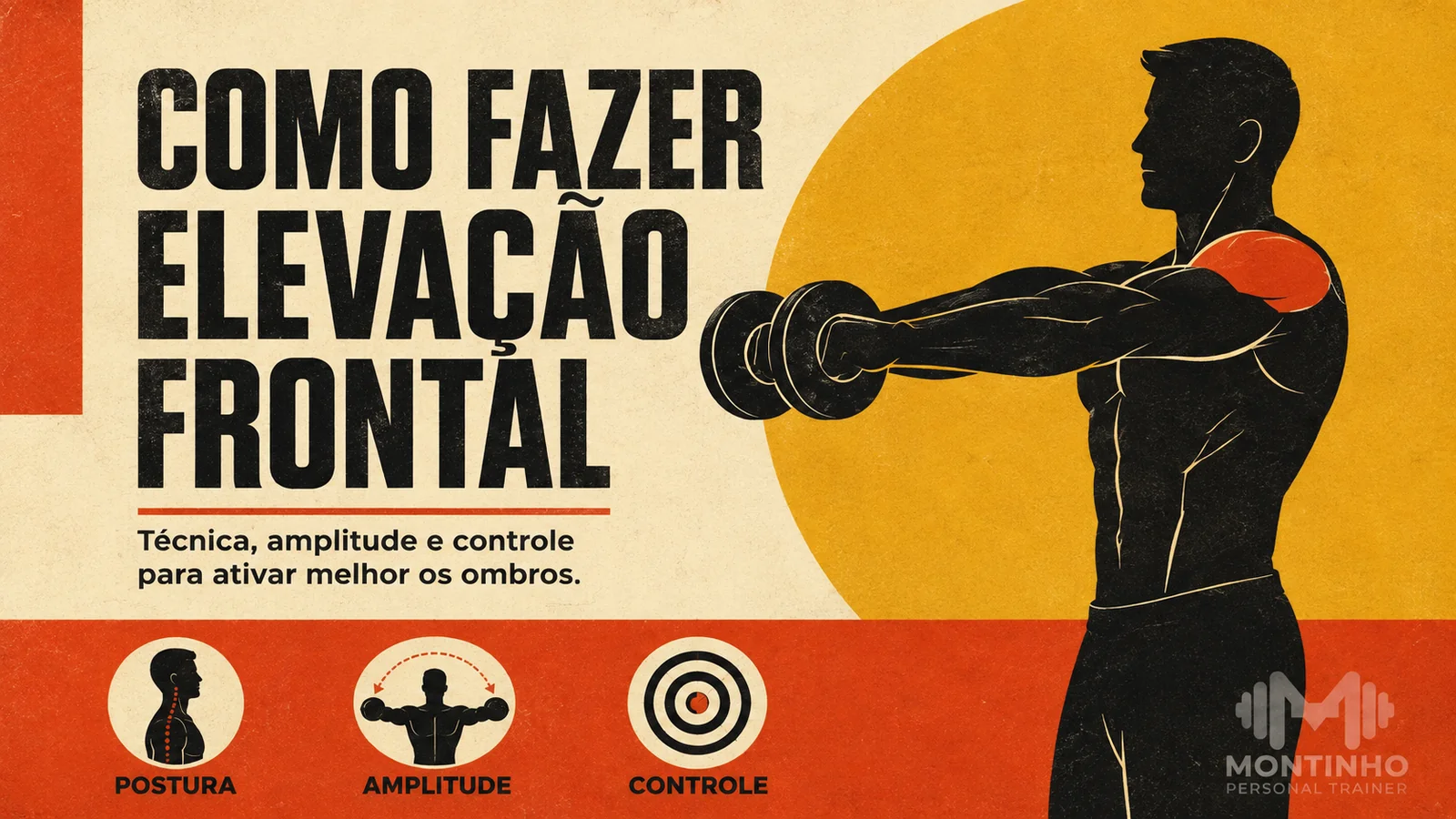 Arte de capa ilustrada da execução da elevação frontal de ombros com halteres