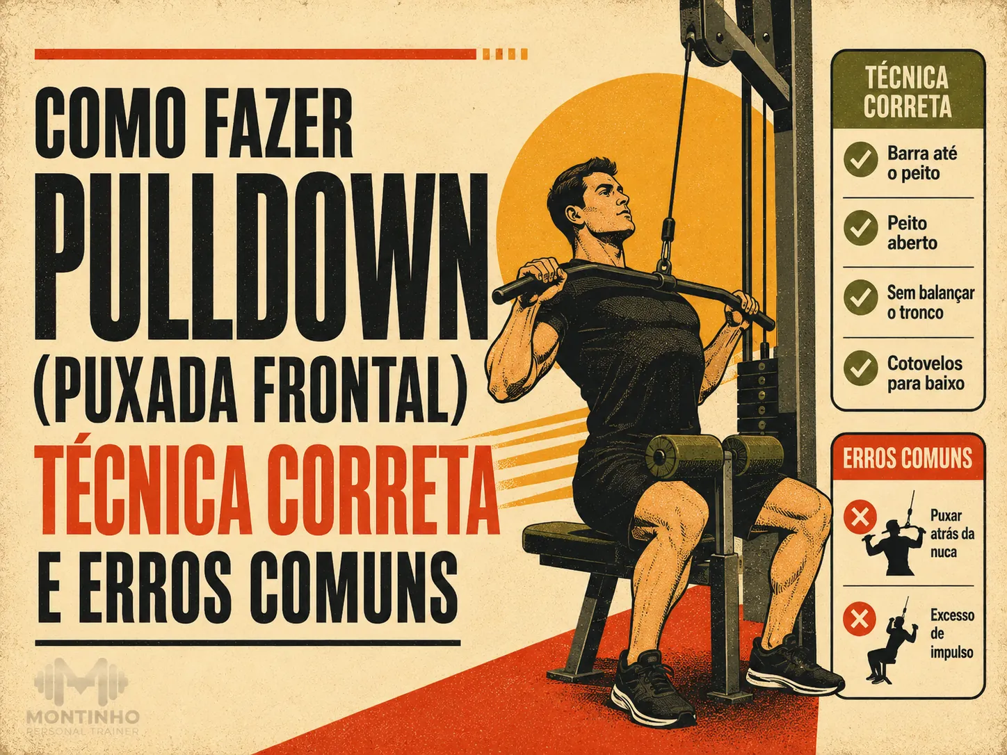 Como fazer pulldown (puxada frontal): técnica correta, pegadas e erros comuns no treino de costas