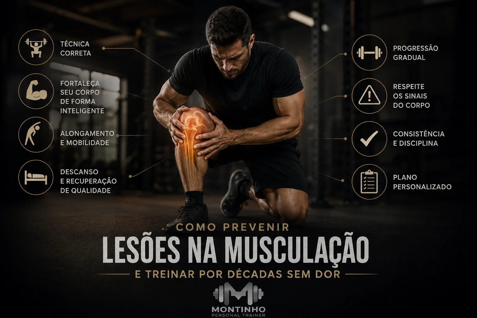 Como prevenir lesões na musculação: técnica correta, progressão gradual, alongamento e mobilidade, descanso de qualidade e respeito aos sinais do corpo