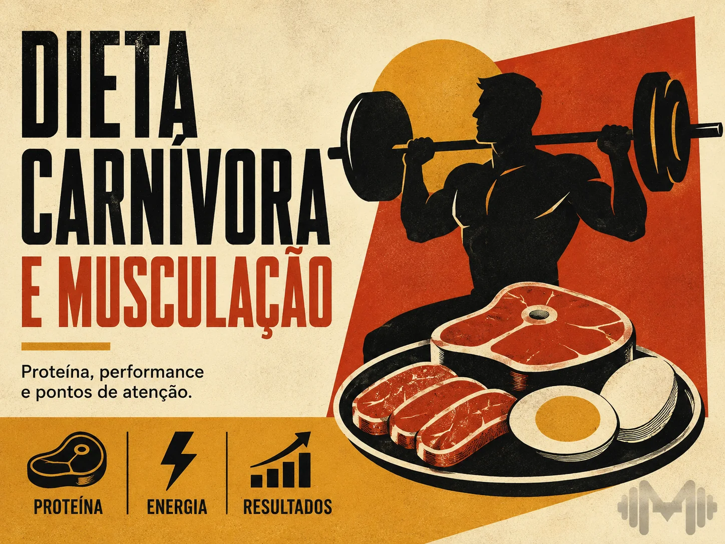 Arte de capa ilustrada sobre dieta carnívora aplicada a quem treina musculação