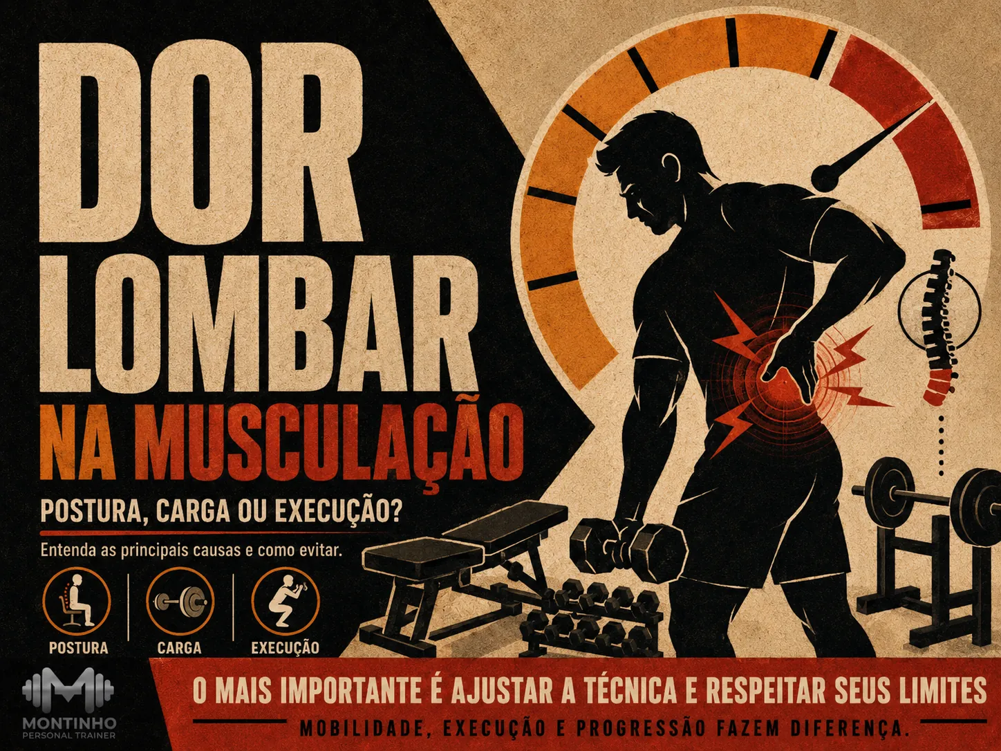 Dor lombar na musculação: causas, erros comuns de execução e como treinar protegendo a coluna