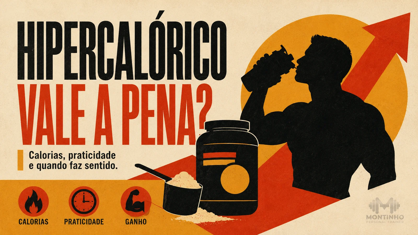 Arte de capa ilustrada sobre suplemento hipercalórico e se ele vale a pena para ganho de massa