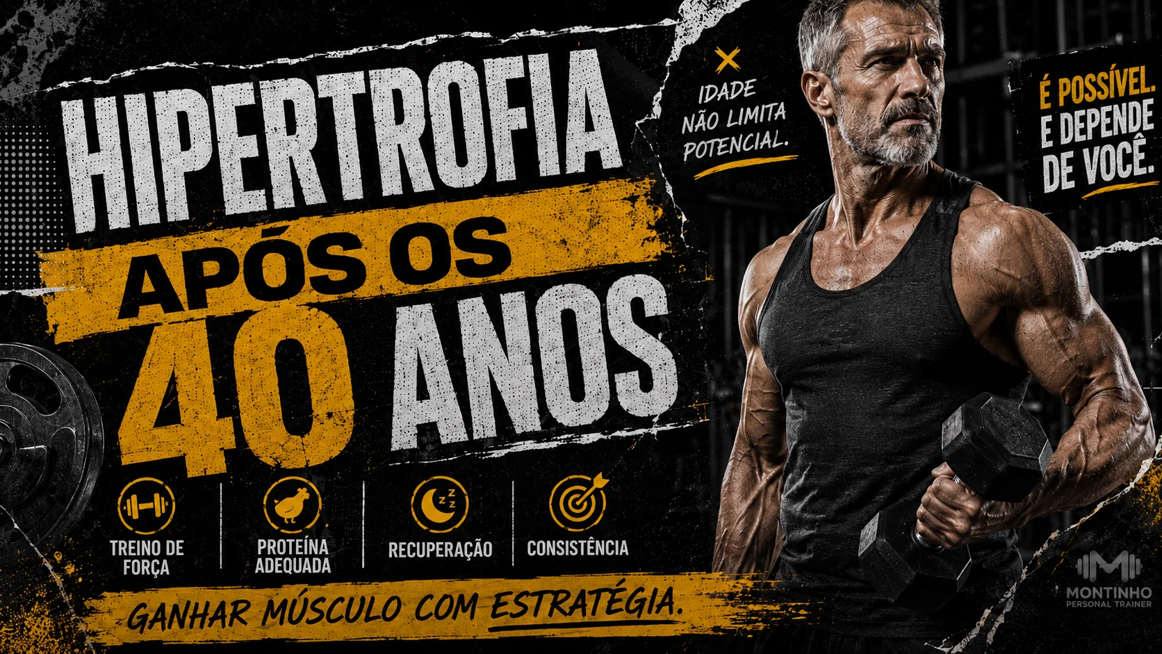 Hipertrofia após os 40 anos: é possível ganhar massa muscular com treino de força, proteína suficiente, recuperação e paciência estratégica