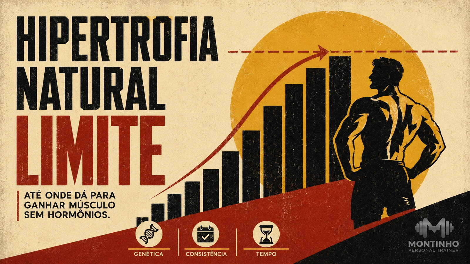 Arte de capa ilustrada sobre o limite de ganho muscular do atleta natural ao longo dos anos