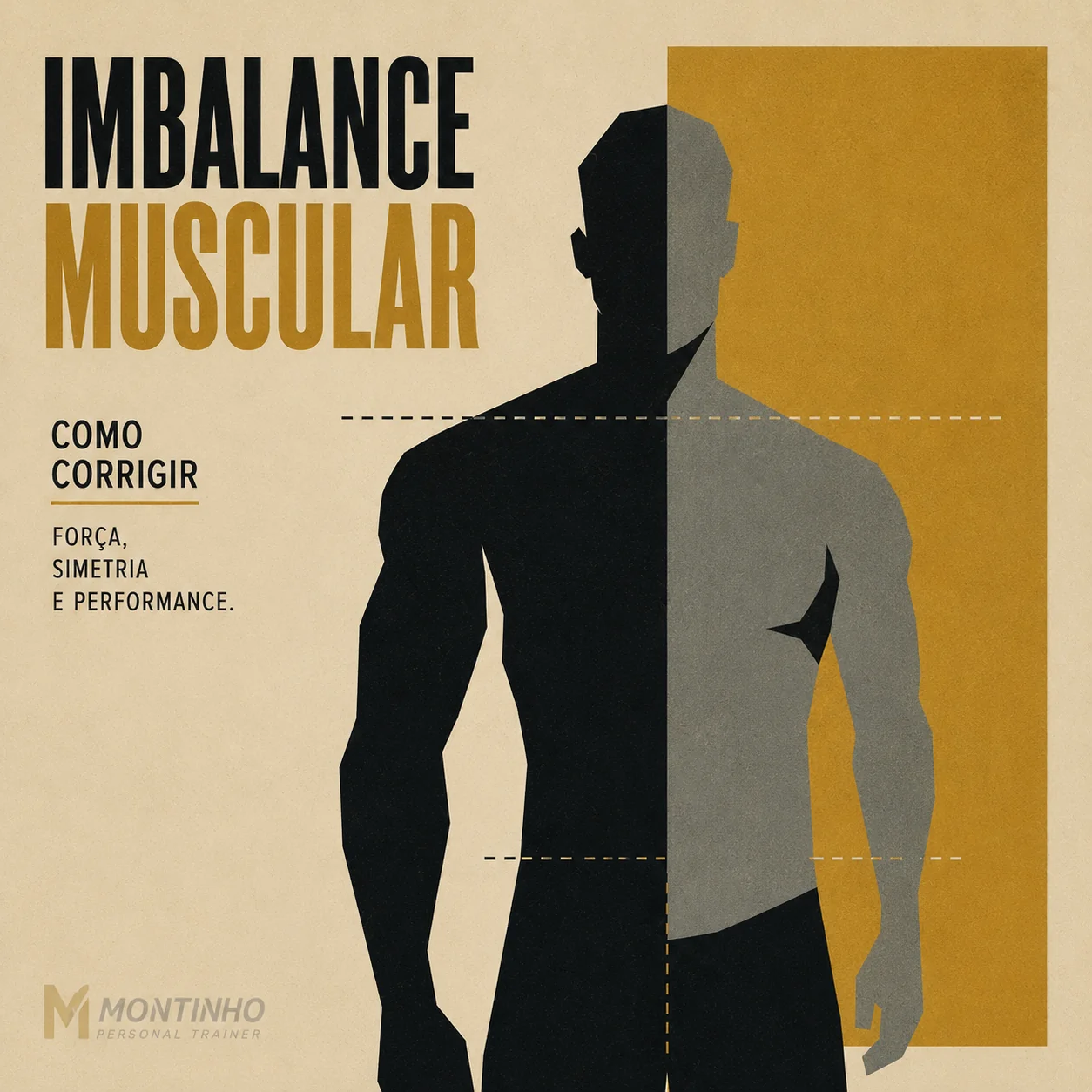 Arte de capa ilustrada mostrando assimetria entre os dois lados do corpo, com foco em força, simetria e performance