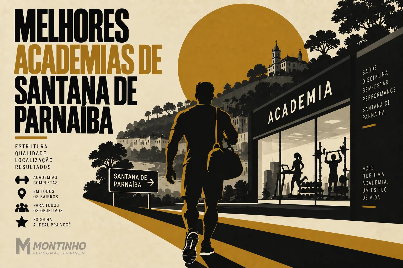 Arte de capa ilustrada com as melhores academias de Santana de Parnaíba