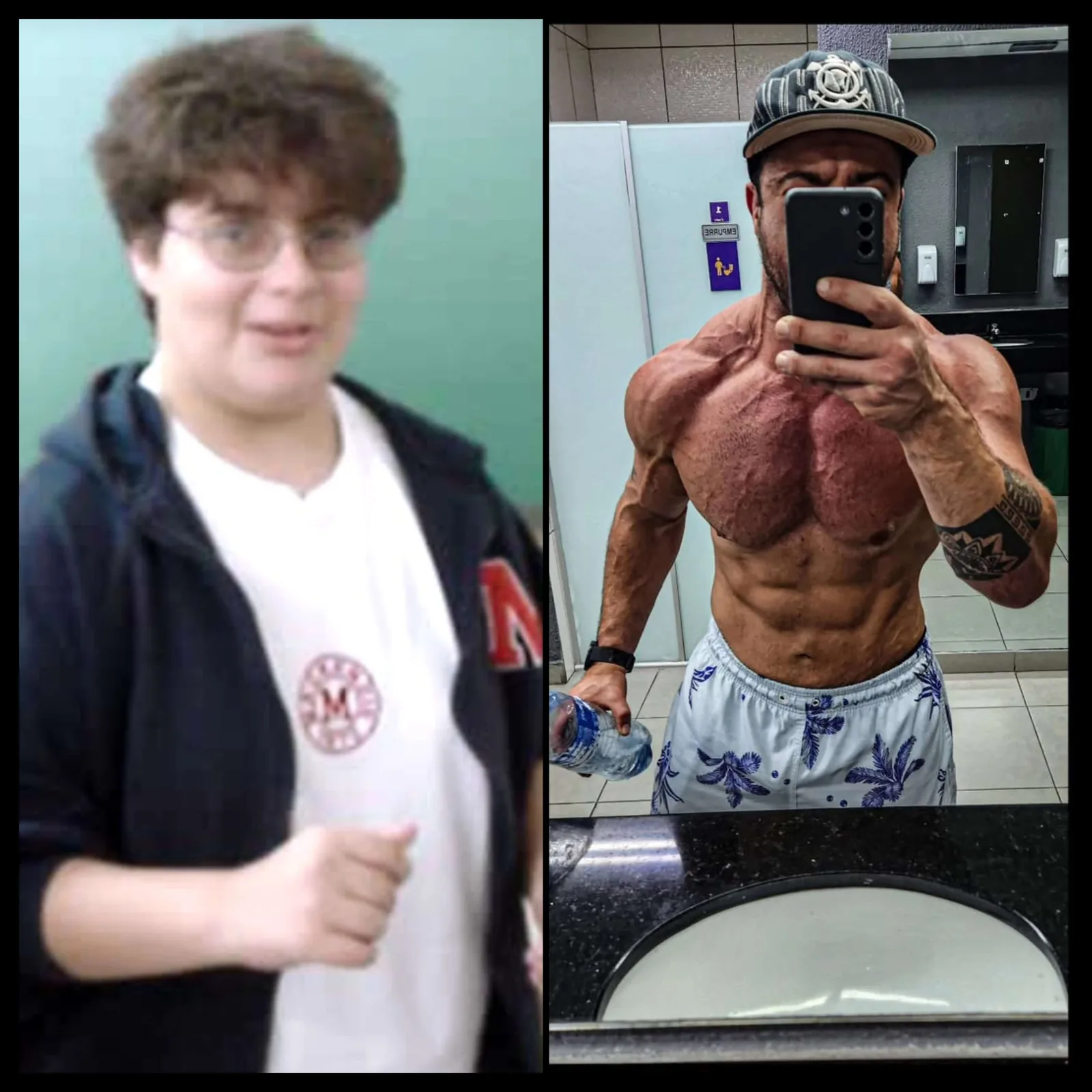 Antes e depois de Montinho, personal trainer na Aldeia da Serra: da adolescência ao físico atual