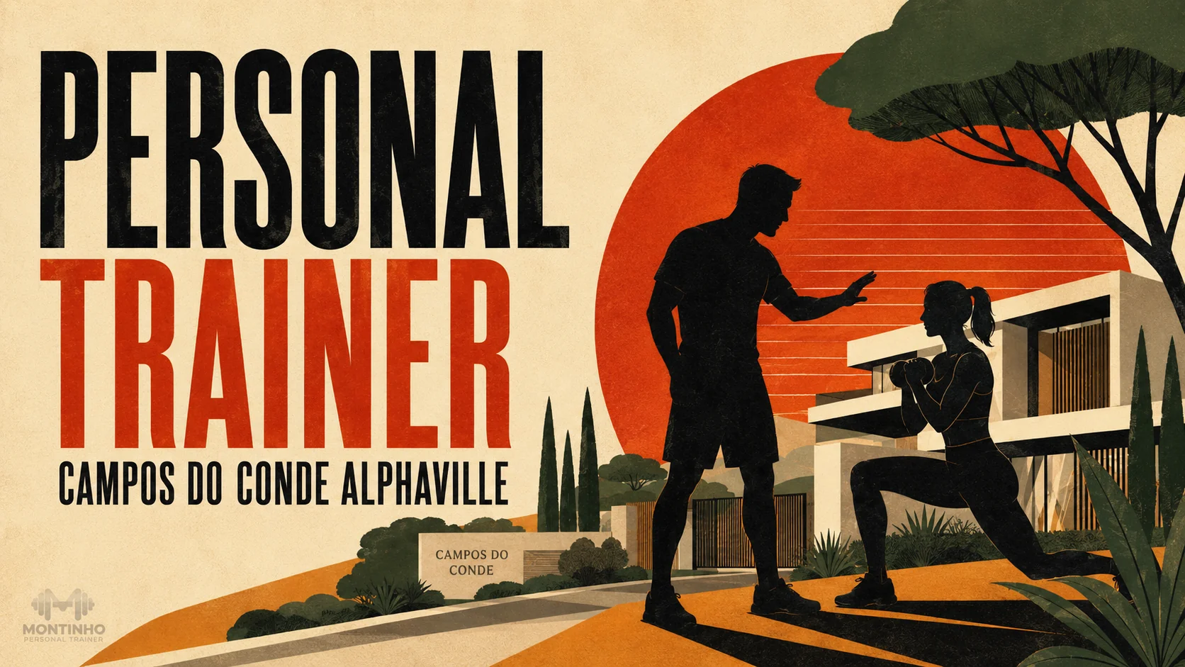 Arte de capa ilustrada: personal trainer orientando treino ao ar livre no condomínio Campos do Conde, em Alphaville