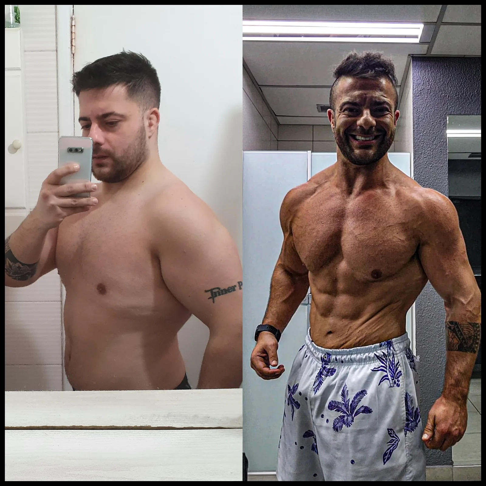 Antes e depois de Montinho, personal trainer em Itapevi, de acima do peso ao físico definido — Personal Trainer em Itapevi