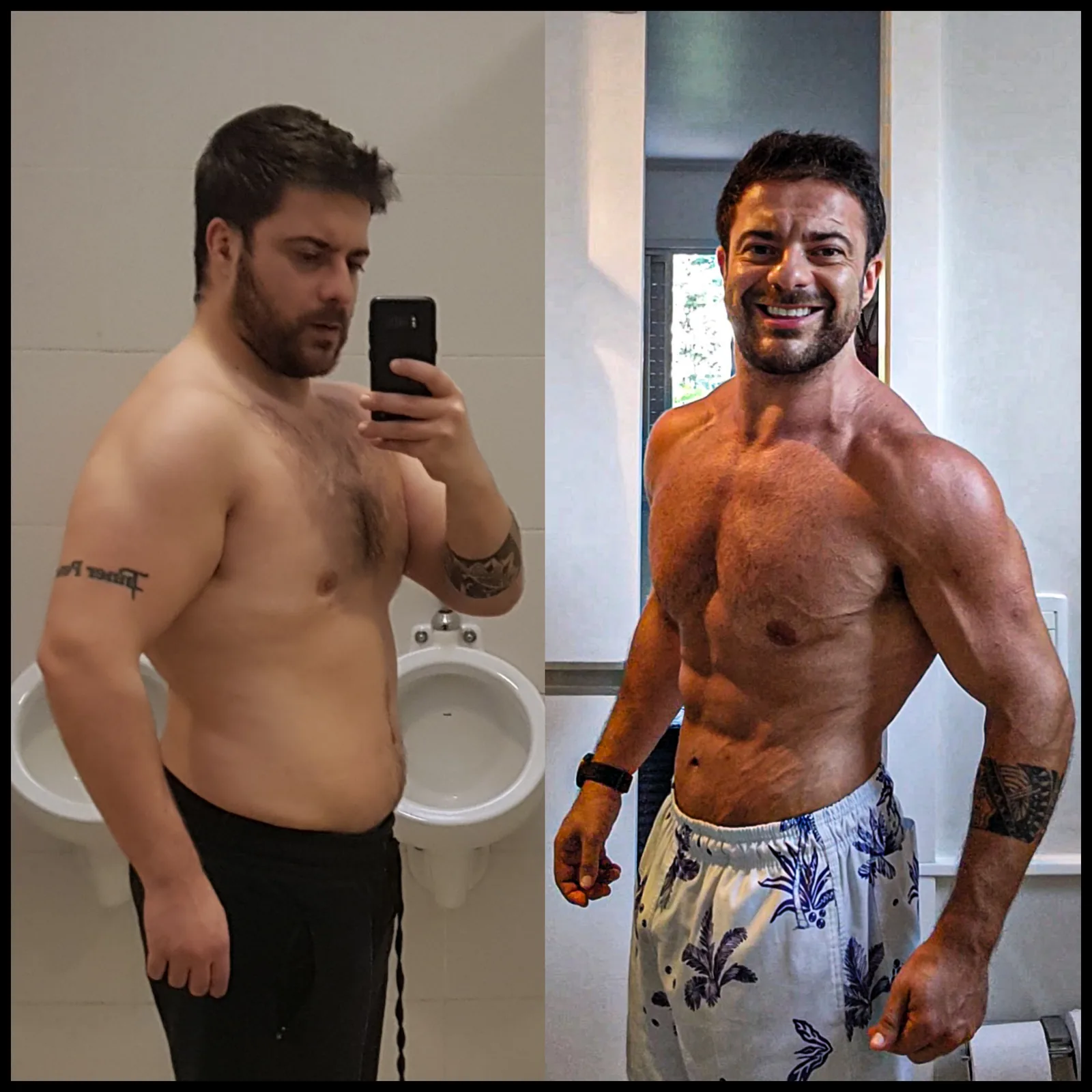 Antes e depois de Montinho, personal trainer no Tamboré 4: de acima do peso ao físico definido com musculação