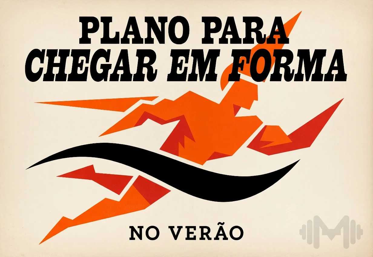 Ilustração de capa: corredor estilizado em movimento — Plano para Chegar em Forma no Verão, Montinho Personal Trainer