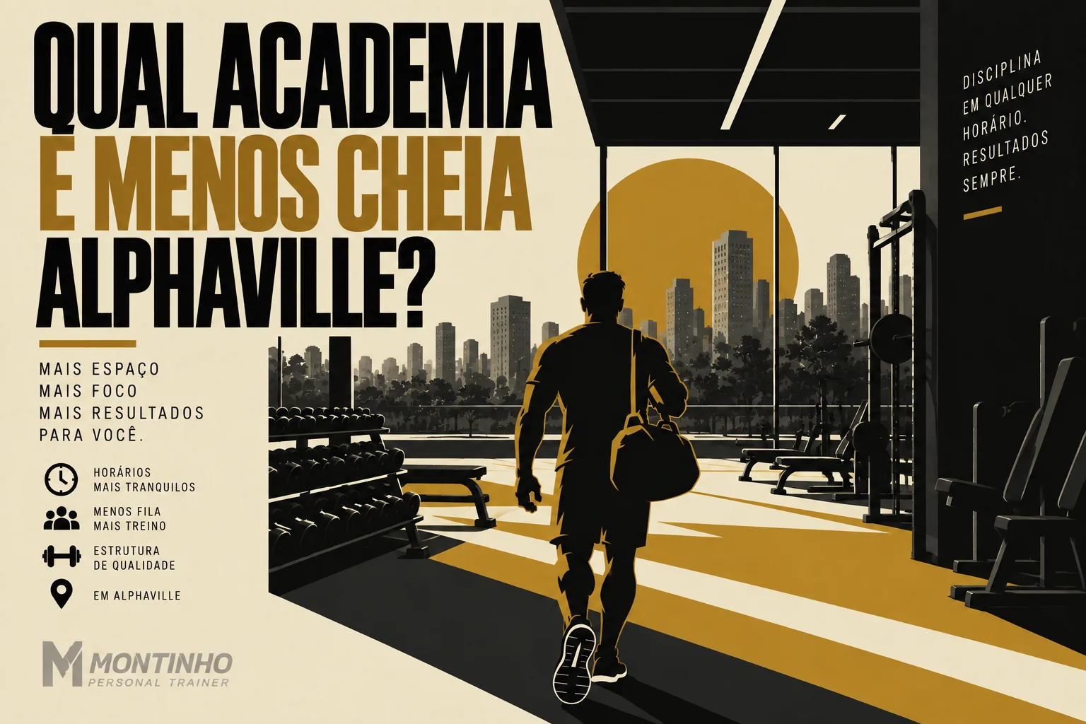 Arte de capa ilustrada sobre qual academia é menos cheia em Alphaville e os horários de pico