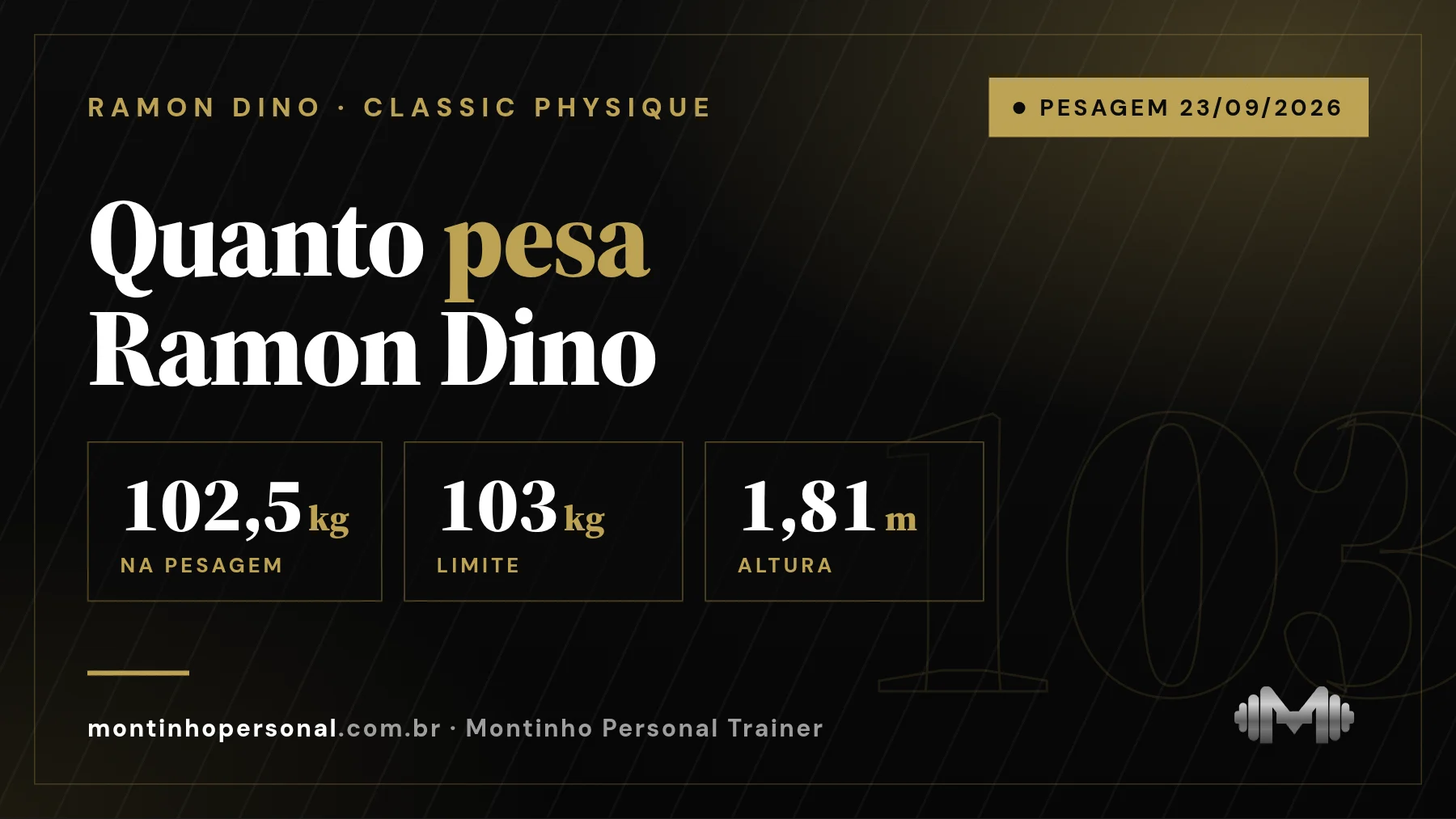 Capa: quanto pesa Ramon Dino — 102,5 kg na pesagem do Mr. Olympia 2026, limite de 103 kg na Classic Physique para 1,81 m de altura