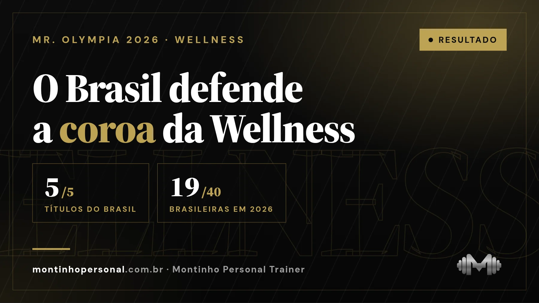 Capa: Wellness do Mr. Olympia 2026 — o Brasil venceu todas as cinco edições e 19 das 40 atletas são brasileiras; resultado, campeã e top 5