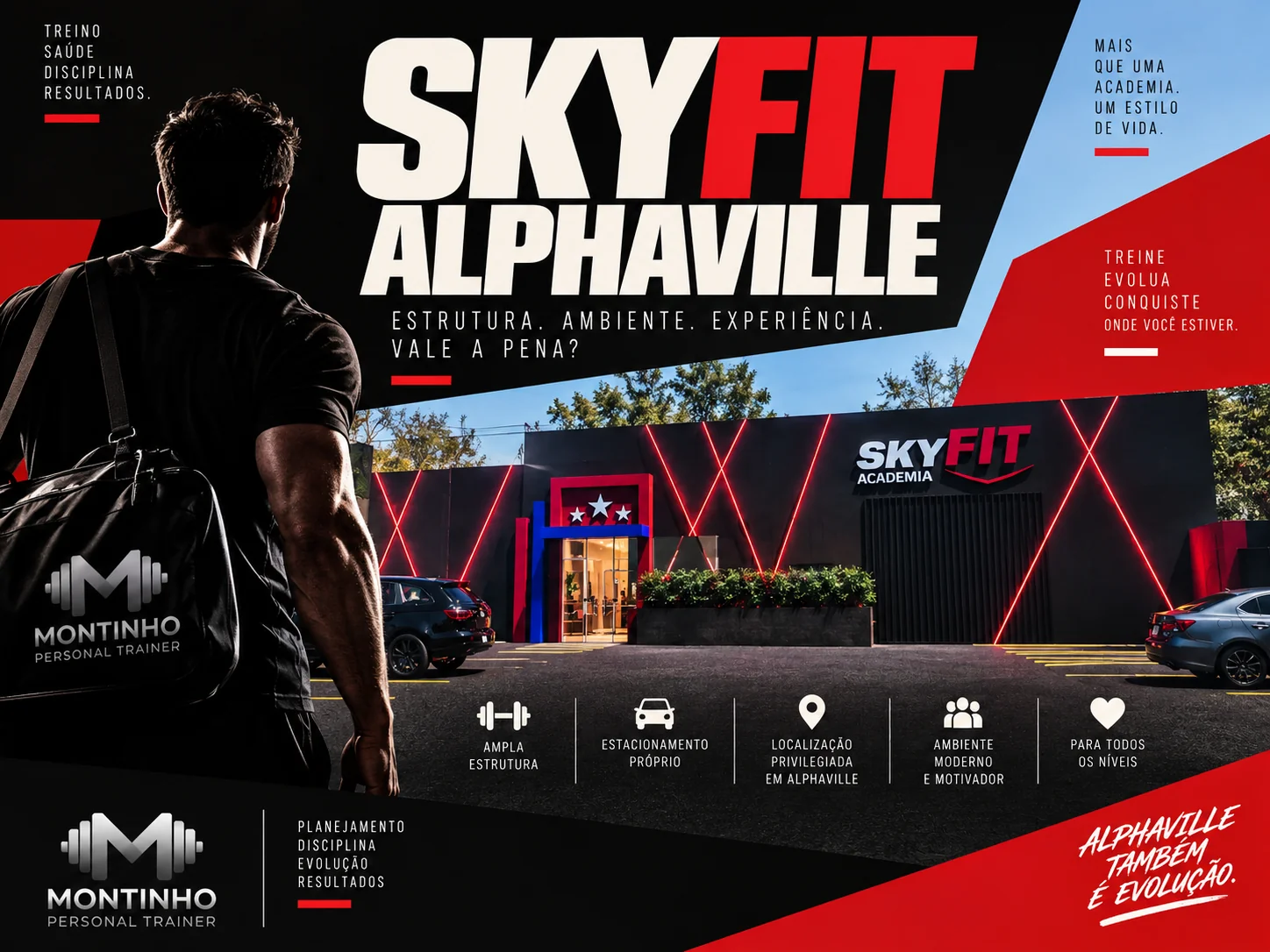 Arte de capa ilustrada da academia SkyFit em Alphaville